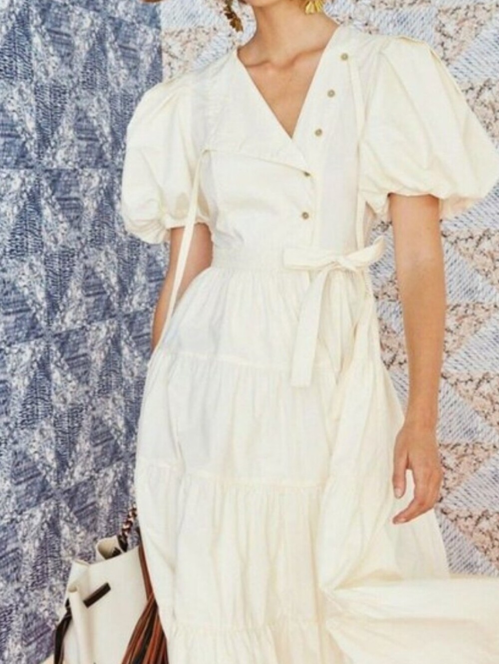Ulla Johnson Ivory Cotton Tiered Maxi Dress with Puff Sleeves